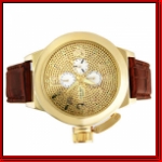 Gold Round Face Large Number with Gold Dial Brown Leather Band M